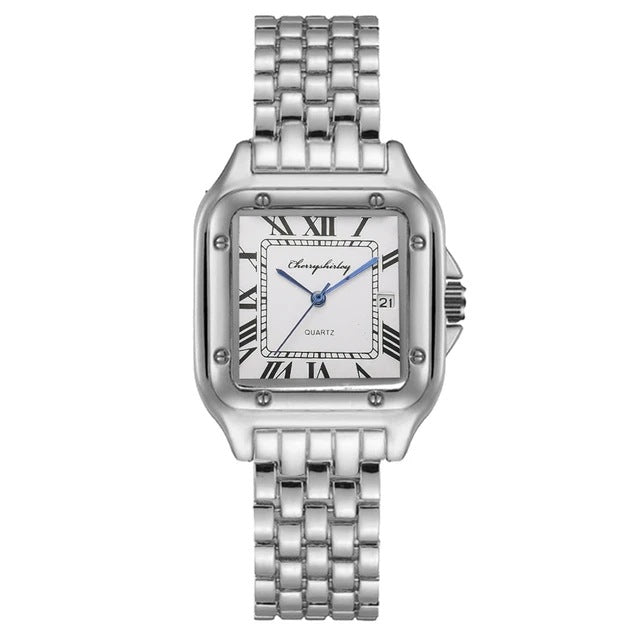 Reloj de cuarzo para pareja con diseño simple cuadrado de acero inoxidable a la moda