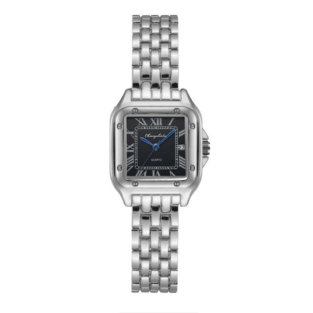 Reloj de cuarzo para pareja con diseño simple cuadrado de acero inoxidable a la moda