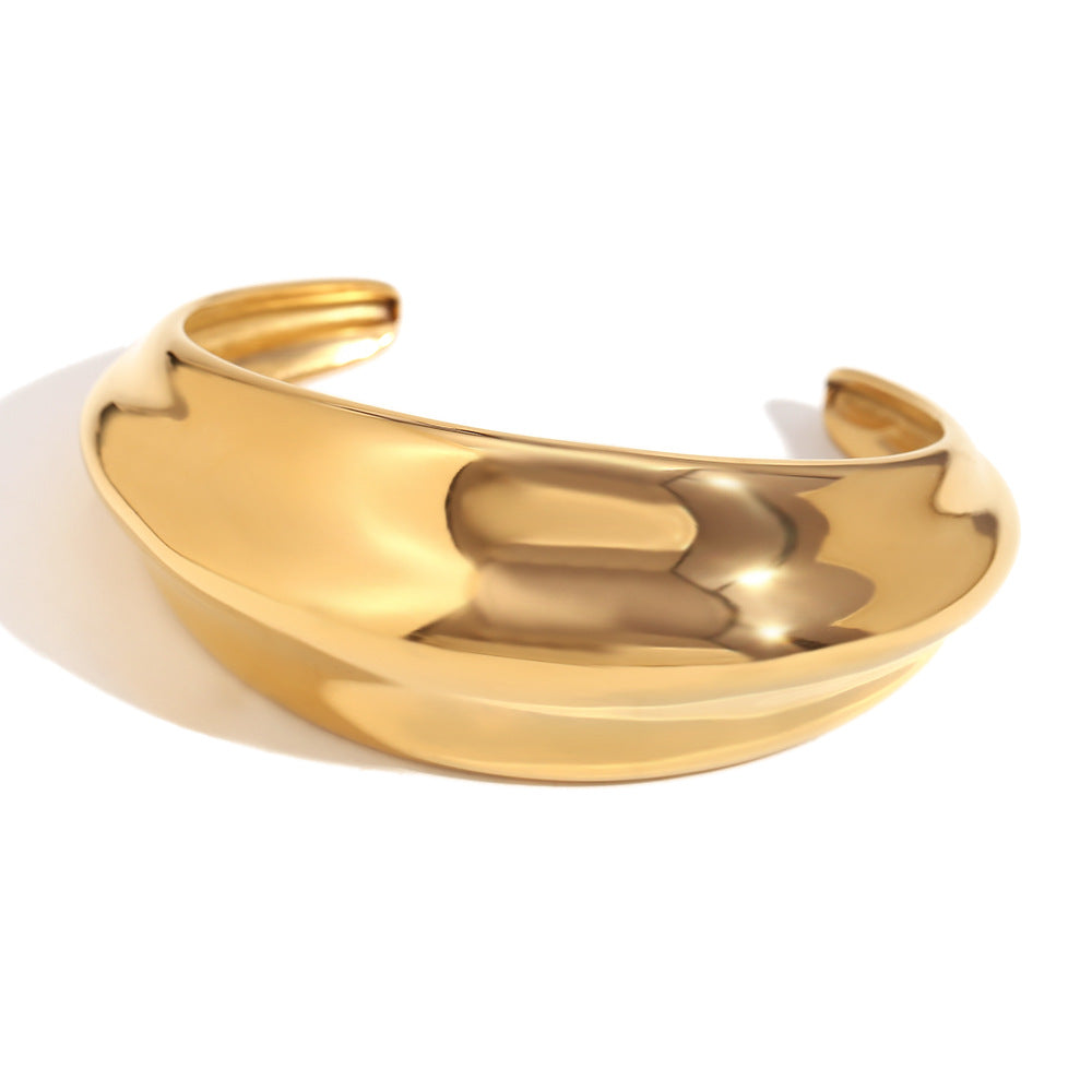 Edelstahl 18K Vergoldung Konkav-konvexe gewölbte Oberfläche Glattes Armband mit Öffnung