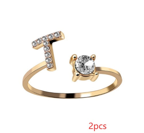 Nuevo Diseño Anillo Ajustable con Letra Inicial 26 Joyería de Moda para Mujeres Joyería Simple y Elegante
