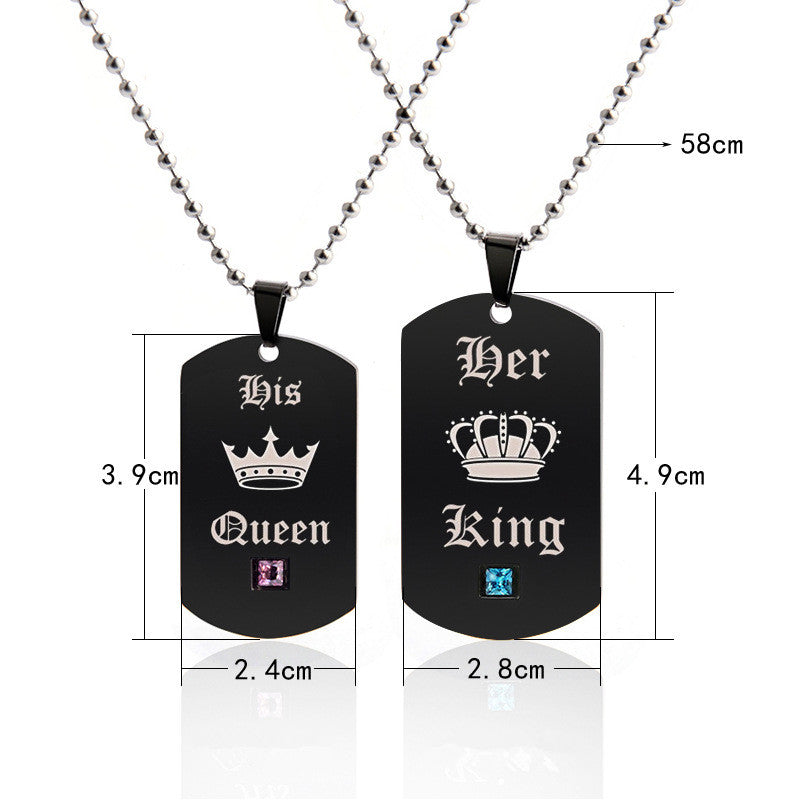 Black Necklaces & Pendants Her King and His Queen Black Titanium Couple Necklace Stainless Steel Pendant Gifts