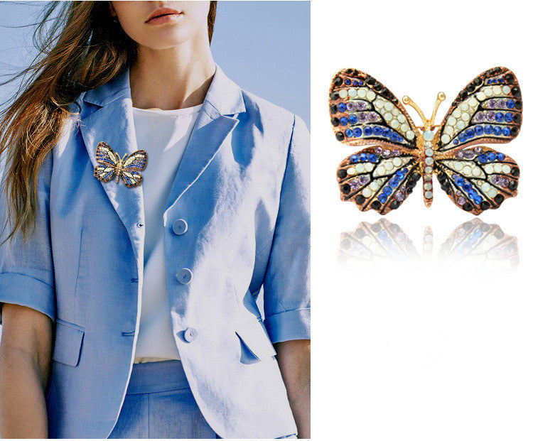 High Quality Fashionable Rhinestone Butterfly Brooch Pin Gold Colors Women Dress Wedding Bridal Brooch Pin