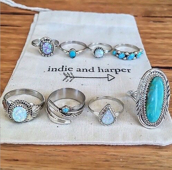 Opalring-Set Türkis achtteilig Schmuck