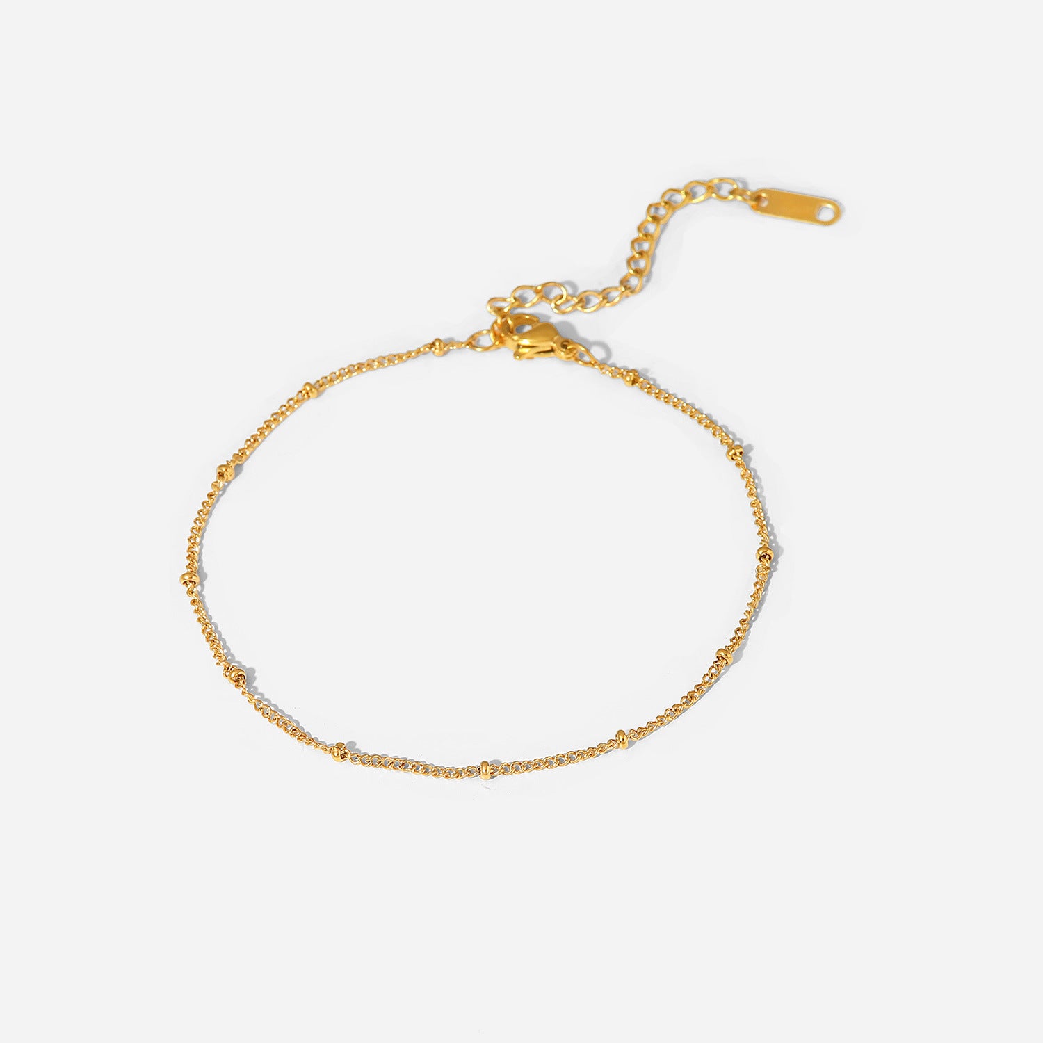 Tobilleras de acero inoxidable con cadena de cuentas de bola clásicas finas de oro de 18 quilates