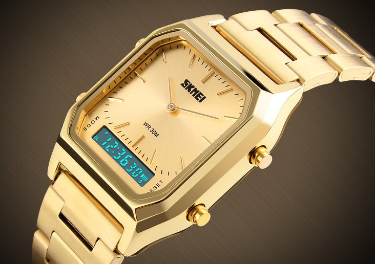 Retro Klassische Business Elektronische Armbanduhr mit Stahlarmband