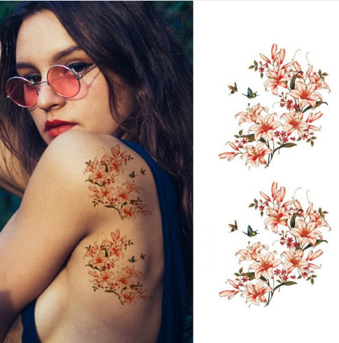 Pegatina de tatuaje de flores, boceto a color, pegatina de tatuaje de flores, peonías, rosas, ciruelos, pegatina de tatuaje