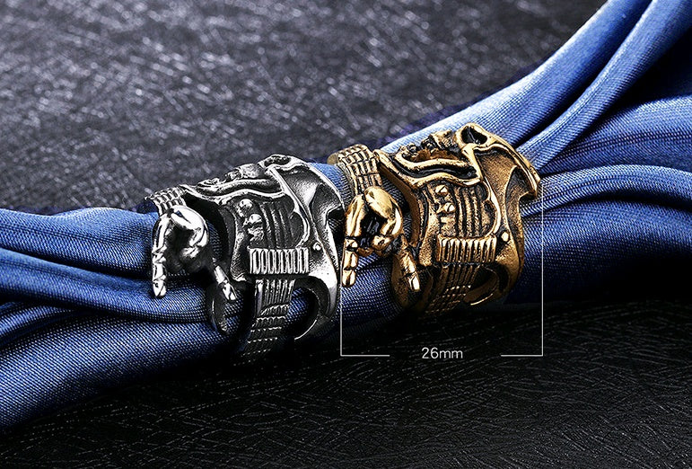 Anillo de acero de titanio para hombre, estilo rock, hip hop, calavera, guitarra, gesto de victoria, instrumento, anillo individual