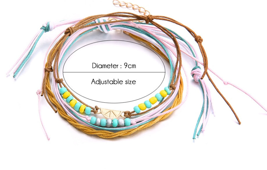 Tobilleras con abalorios hechas a mano con cuentas de semillas de colores del arcoíris, estilo océano-playa