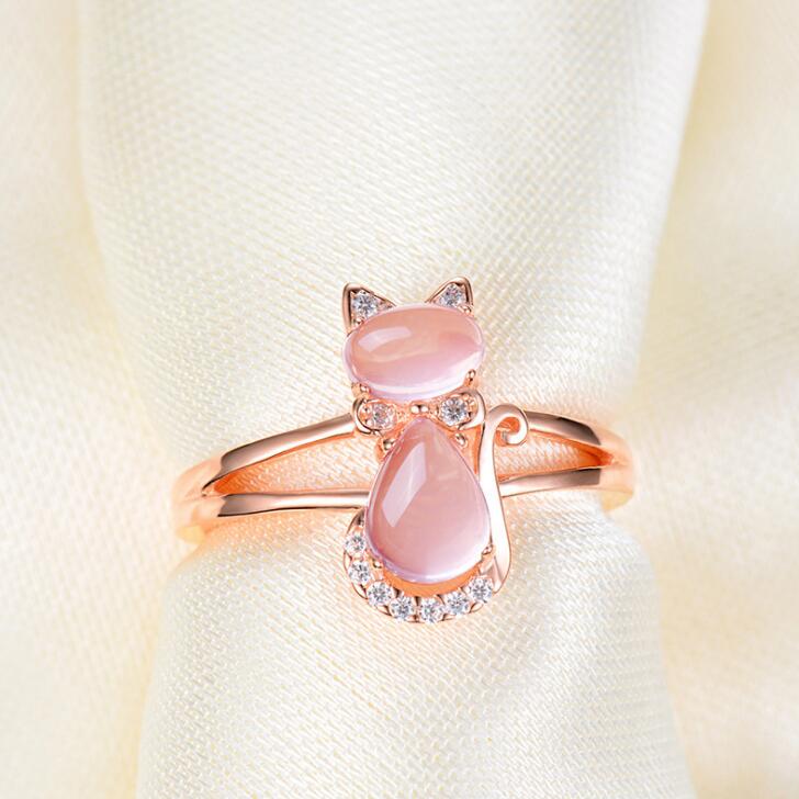 Katzen-Schmuckset in Roségold & Quarz-Strass
