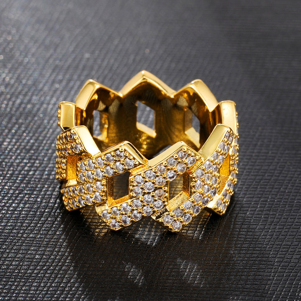 14K Gold Iced Out Prong Ring