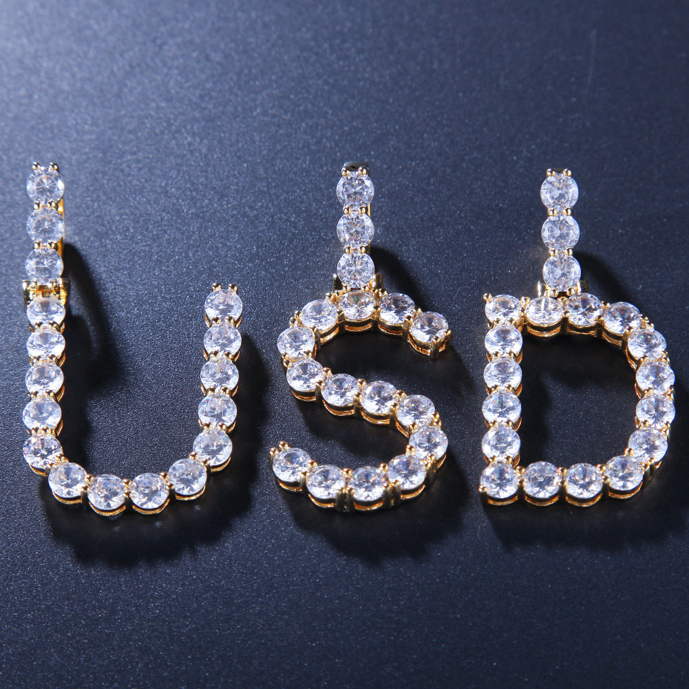Hip-Hop Herren und Damen schlichte Zirkon-Buchstabenanhänger 26 Buchstaben Halskette freie Kombination BlingBlingLetters