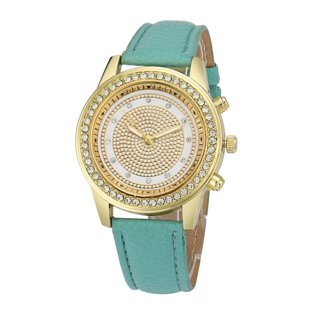 Nuevo brazalete de reloj para mujer, relojes de Ginebra de cristal para mujer, relojes de pulsera de cuarzo de acero inoxidable a la moda