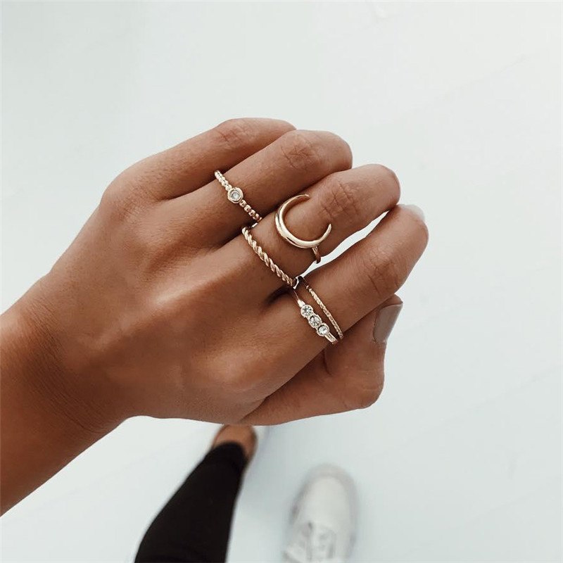 Brief 5tlg/Set CZ Kristall Midi Ringe für Frauen Böhmische Mond Charms Ringe Hochzeit Party Punk Schmuck Valentinstag Geschenk Anel