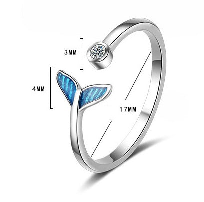 Anillo de cola de sirena azul de color plata a la moda con circonita cúbica, cola de pez, bague, anillos de regalo románticos