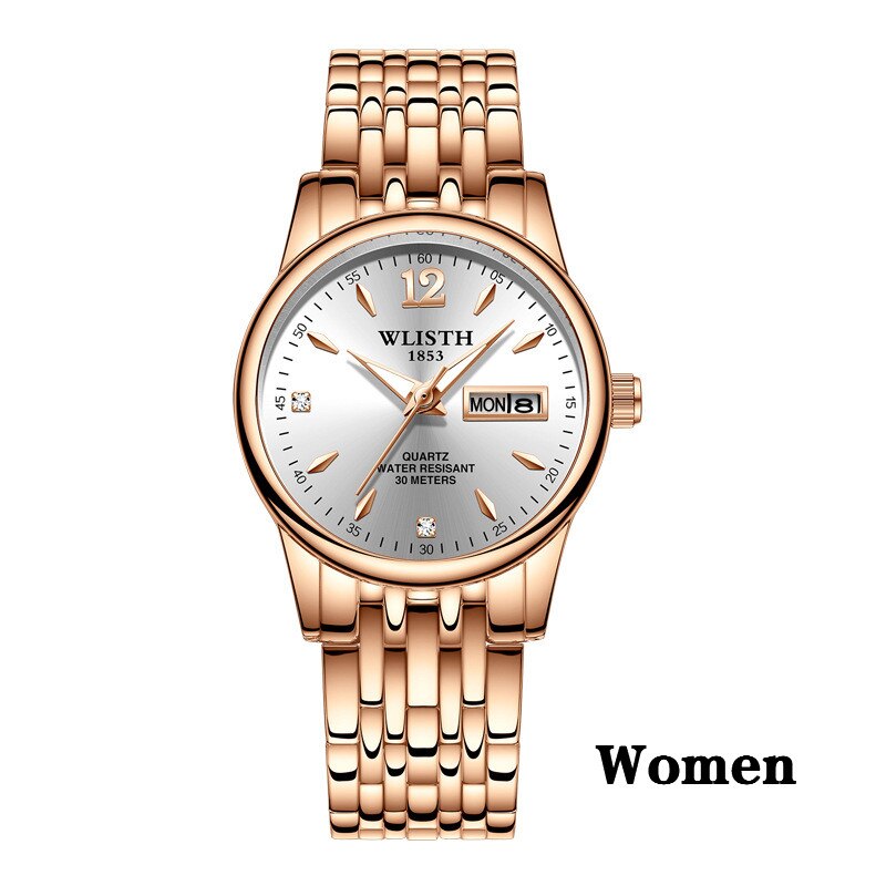 Damenuhr Rose Gold Edelstahl WLISTH Marken Mode Damen Armbanduhr Wochen Datum Quarz Uhr Weibliche Luxusuhren
