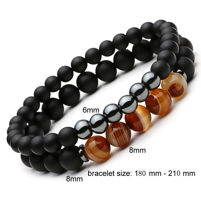 Mcllroy 2 pulseras de piedra natural con cuentas negras de Mantra, brazalete budista para mujer y hombre, joyería vikinga