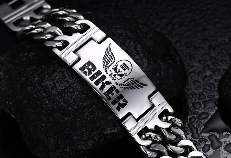 Vnox Biker-Armbänder Herrenschmuck 316L Edelstahl Totenkopf Doppelketten-Anhänger Geschenk