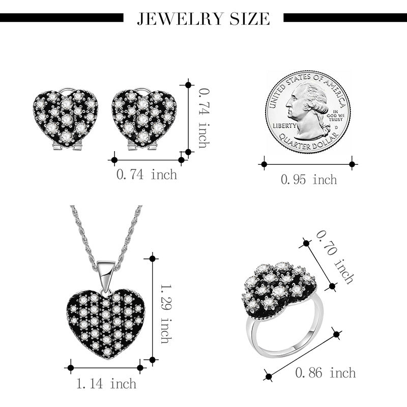 Schmuckset im Retro-Ethno-Stil, Halskette, Ohrringe, Ring, dreiteiliges Brautschmuck-Set mit Herzform