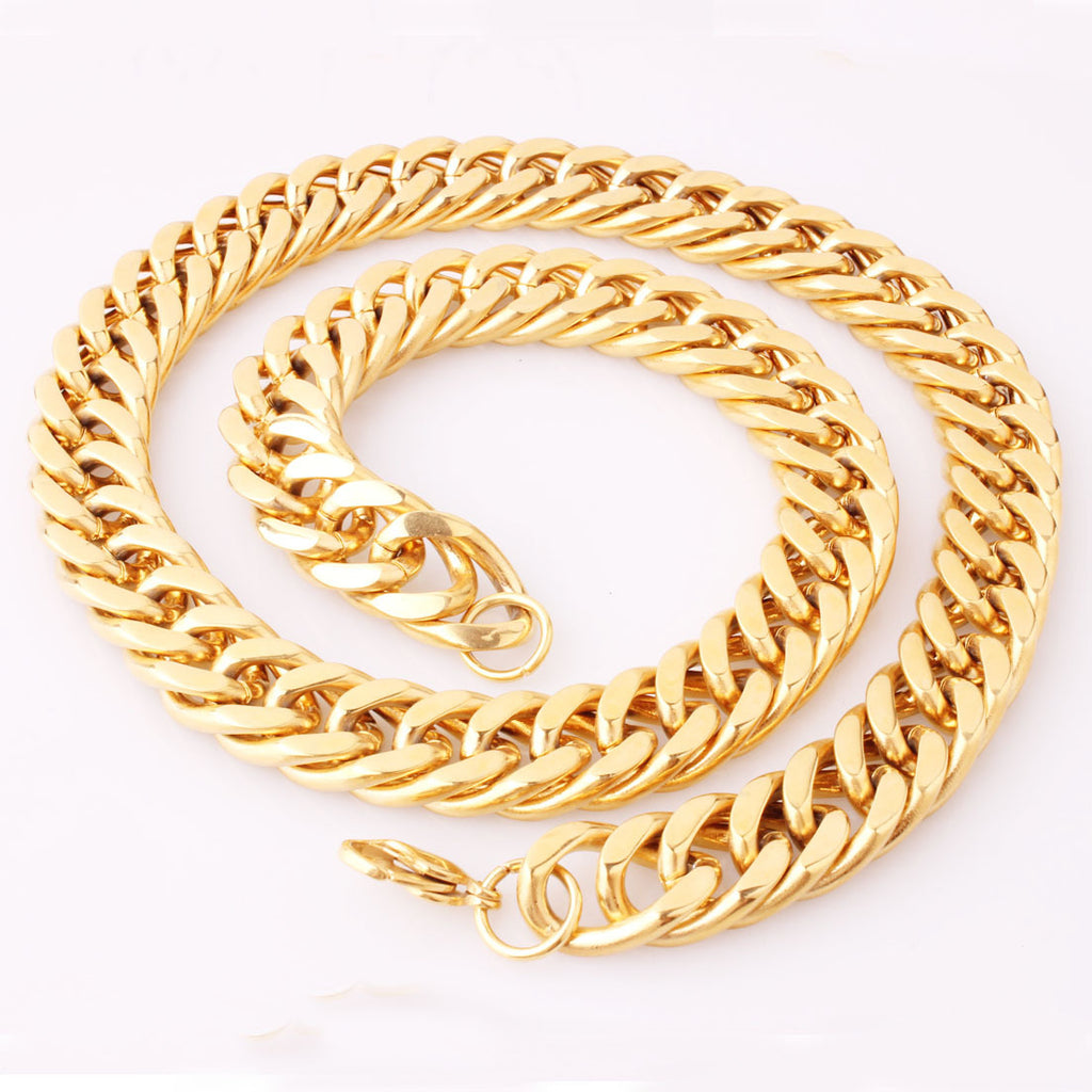 Herren Mode Titan Stahl Gold Doppelschnallen Halskette