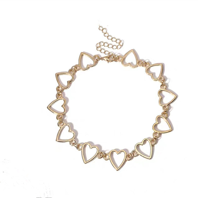 Hohle koreanische süße Liebesherz-Halskette, Statement-Freundin-Geschenk, niedliche zweifarbige Halskette, Schmuck