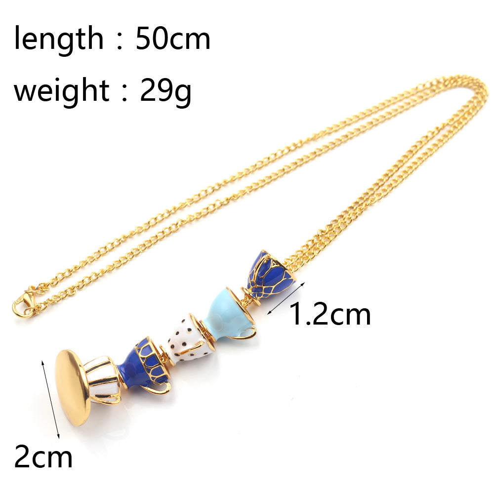 Fashion Jewelry Long Magic Multiple Enamel Glaze Tea Cup Pendant Necklace