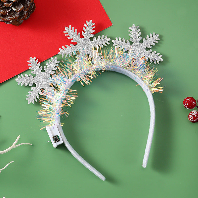IPC Weihnachtshaarband Leuchtendes Stirnband Weihnachtsbaum Schneeflocke Haarband Hirschhorn Leuchtendes Blinkendes Kopfstück Frohe Weihnachten Geschenk