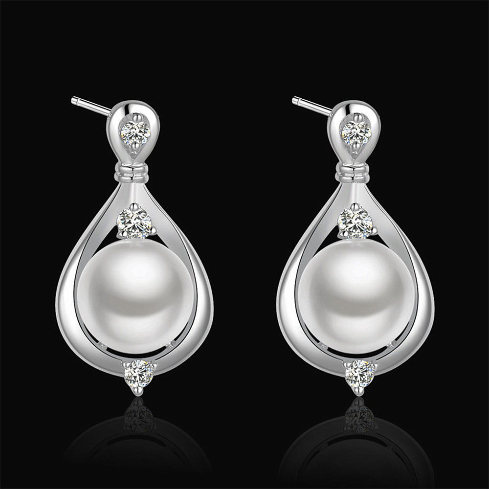 Mode Dame Wassertropfen Silber Perle Schmuckset
