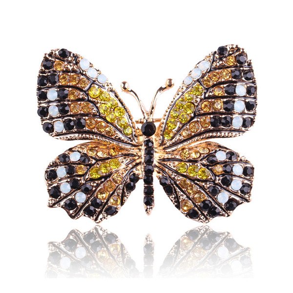 High Quality Fashionable Rhinestone Butterfly Brooch Pin Gold Colors Women Dress Wedding Bridal Brooch Pin