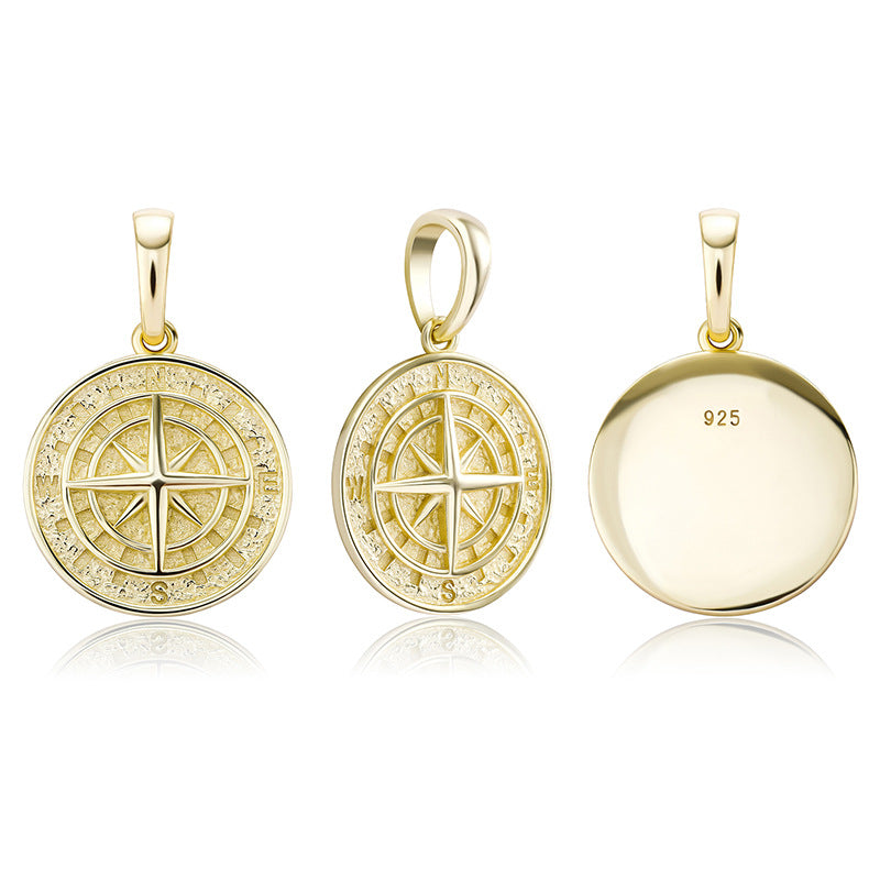 925 Silver Compass Compass Hip Hop Pendant Necklace