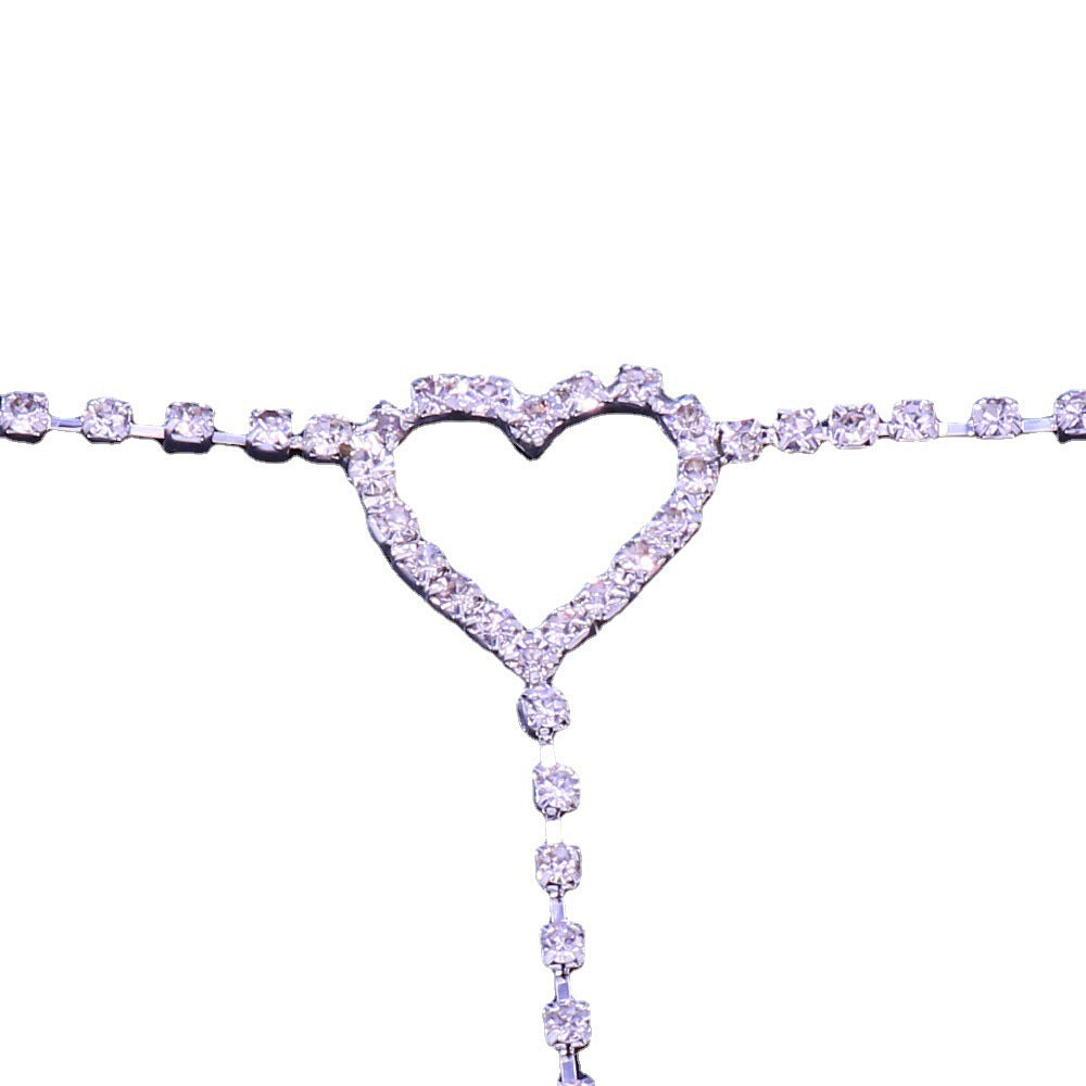 Sencilla Cadena de Pierna y Cintura con Corazón Totalmente Cubierto de Diamantes