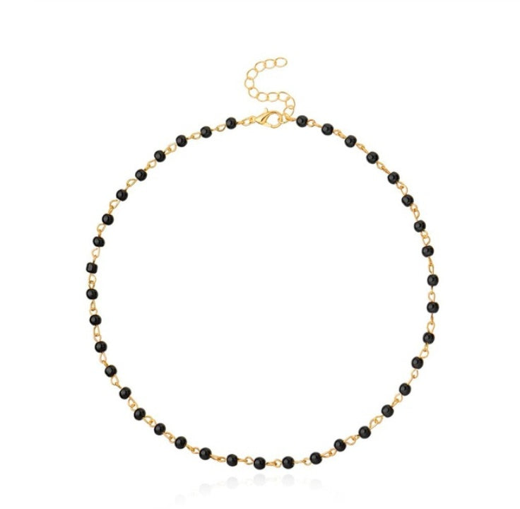Modeschmuck Damen Einfache Schwarz-Weiß Perlenkette Handgemachte Halskette
