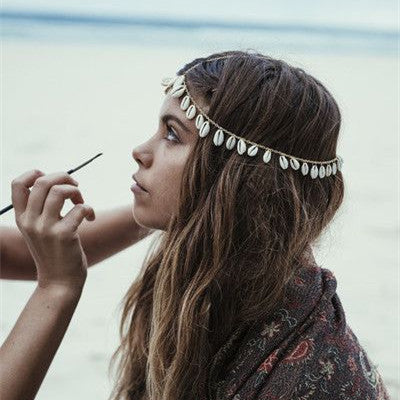 Joyas étnicas bohemias, diadema de conchas, accesorio para el pelo de cadena de conchas