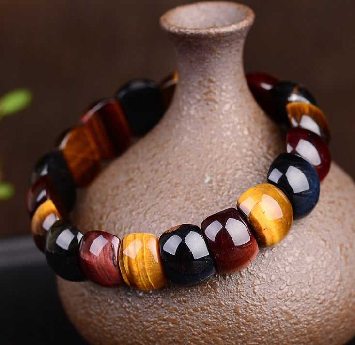 Naturfarbe Tigerauge-Stein, Tigerauge-Stein, rot, gelb, blau, Handreihenarmband, Armband, Herren- und Damenpaar-Geschenk