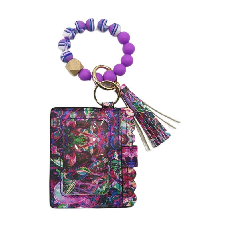 Llavero de pulsera de cuentas de silicona con estampado de leopardo