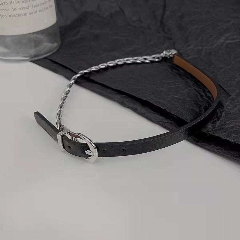 Punk Titan Stahl Cuban Chain Lederhalsbänder für Damen