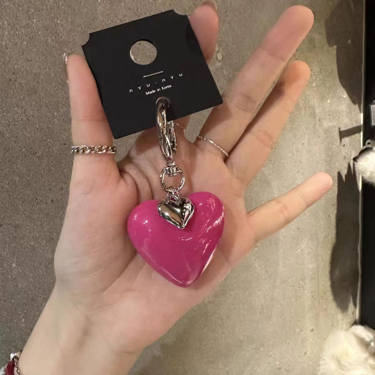Llavero de corazón de partícula grande, colgante de paquete