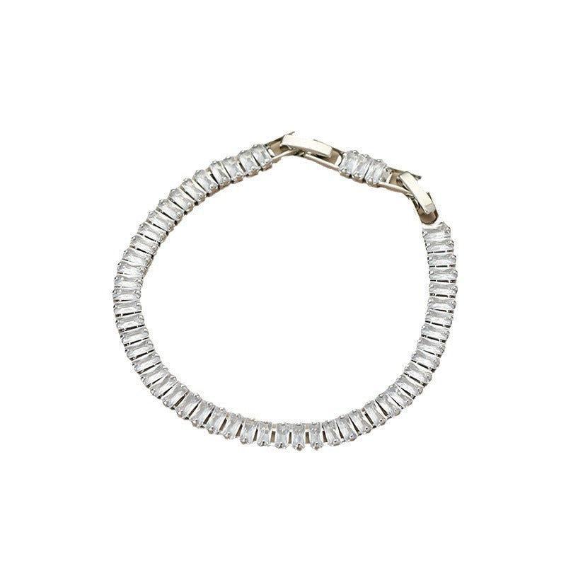 Rectangular Zircon Bracelet Extended Buckle Adjustable Length Tennis Chain