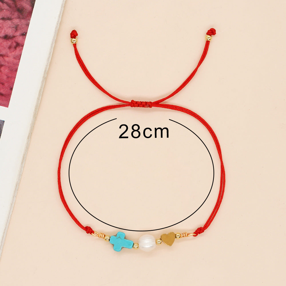 Blue Pine Cross Peach Heart Pearl Carrying Strap