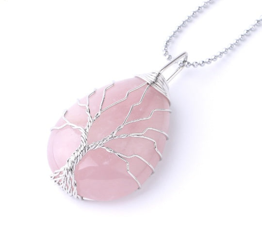 Natural Stone Pendant Gold Color Wire Wrap Gem