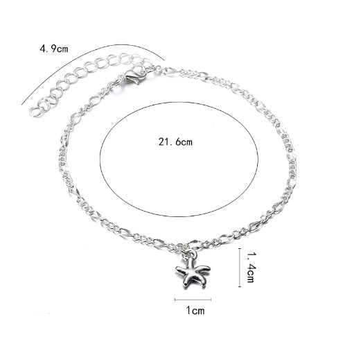 Tobillera de personalidad de plata, para la playa o yoga, con colgante de estrella de mar