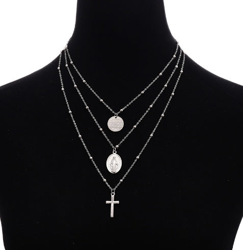 Layer Perlenkette Lang Choker Halskette Frauen Sexy Mode Gold Silber Farbe Runde Kreuz Halsketten & Anhänger Bijoux