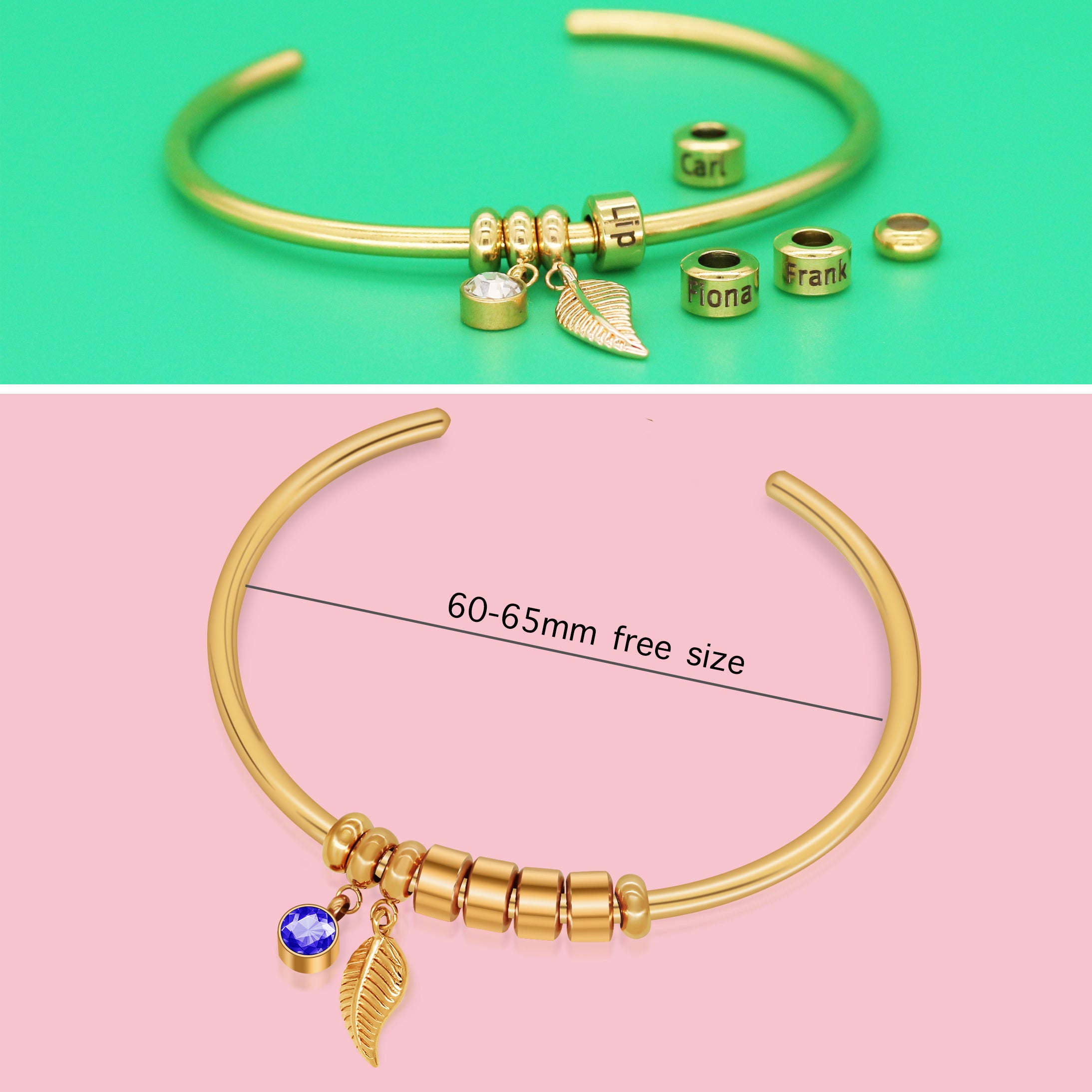 Pulsera de acero inoxidable con letras de cuentas Diy