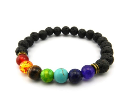 Pulsera de cuentas coloridas de ágata de roca fundida de 8 mm, piedra volcánica energética, chakras, con hilo elástico