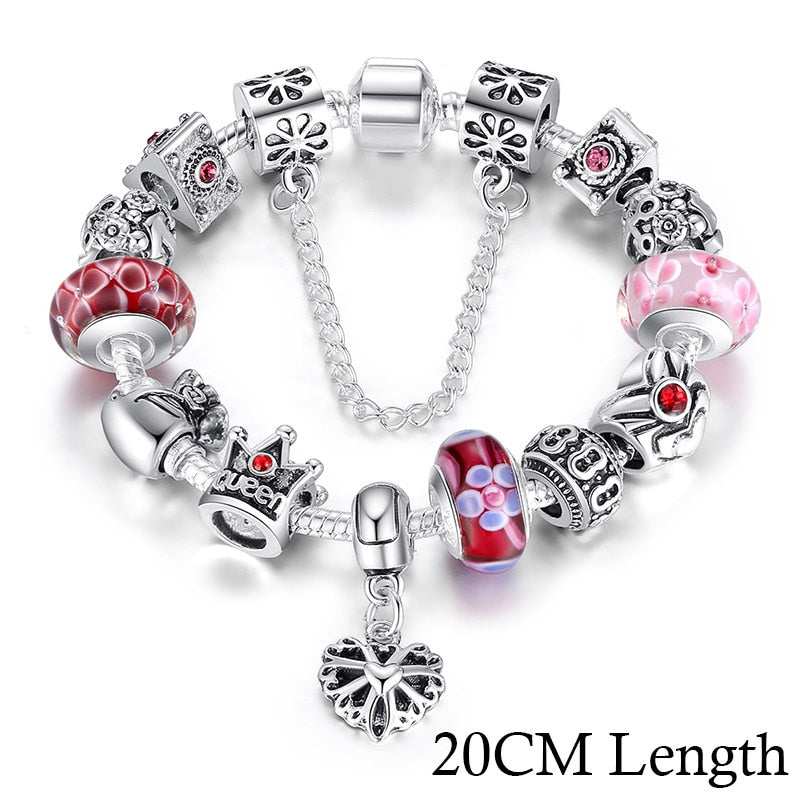 Schmuck Silber Charms Armband & Armreifen mit Königinnenkrone Perlen Armband für Frauen