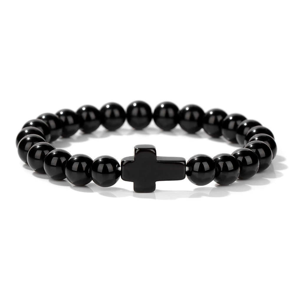 Stone Bead Cross Bracelet Women's Simple Retro