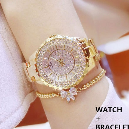 Nuevo y deslumbrante reloj de pulsera de mujer con esfera de estrellas, automático, no mecánico, moderno para estudiantes, resistente al agua.