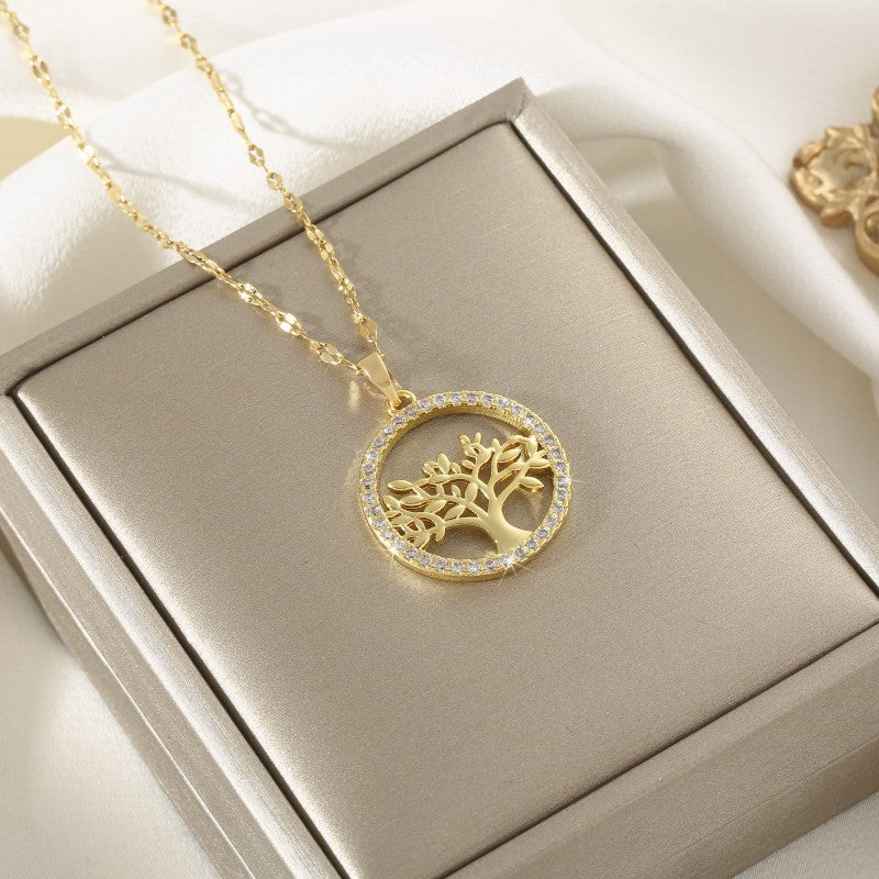 Collar de Árbol de la Suerte con Circón Micro Incrustado en Cobre