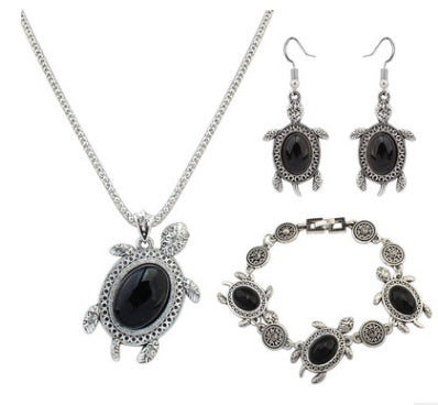 Neue Türkise Schildkröte Tier Set Kette Europäische Und Amerikanische Mode Halskette Ohrring Set Schmuck Vierteiliges Set Schmuck