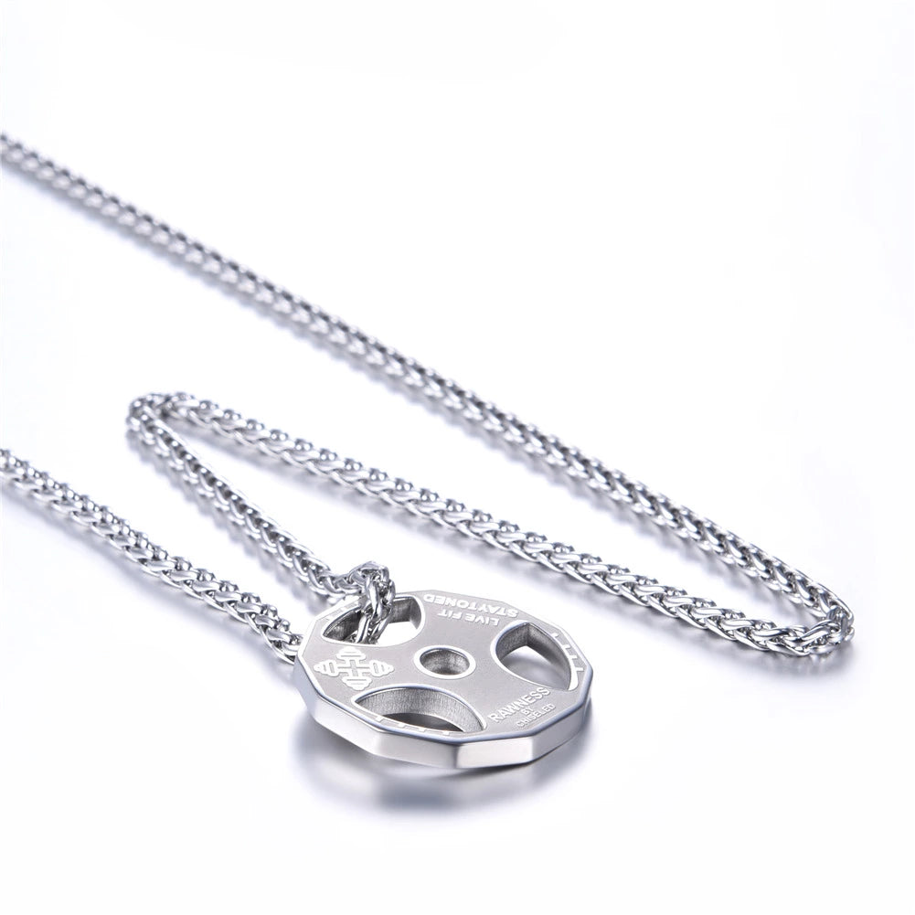 U7 Sport-Schmuck Edelstahl Herren Fitness Hantel Gym Halskette