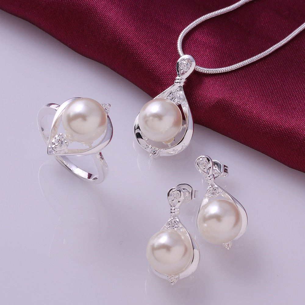 Mode Dame Wassertropfen Silber Perle Schmuckset